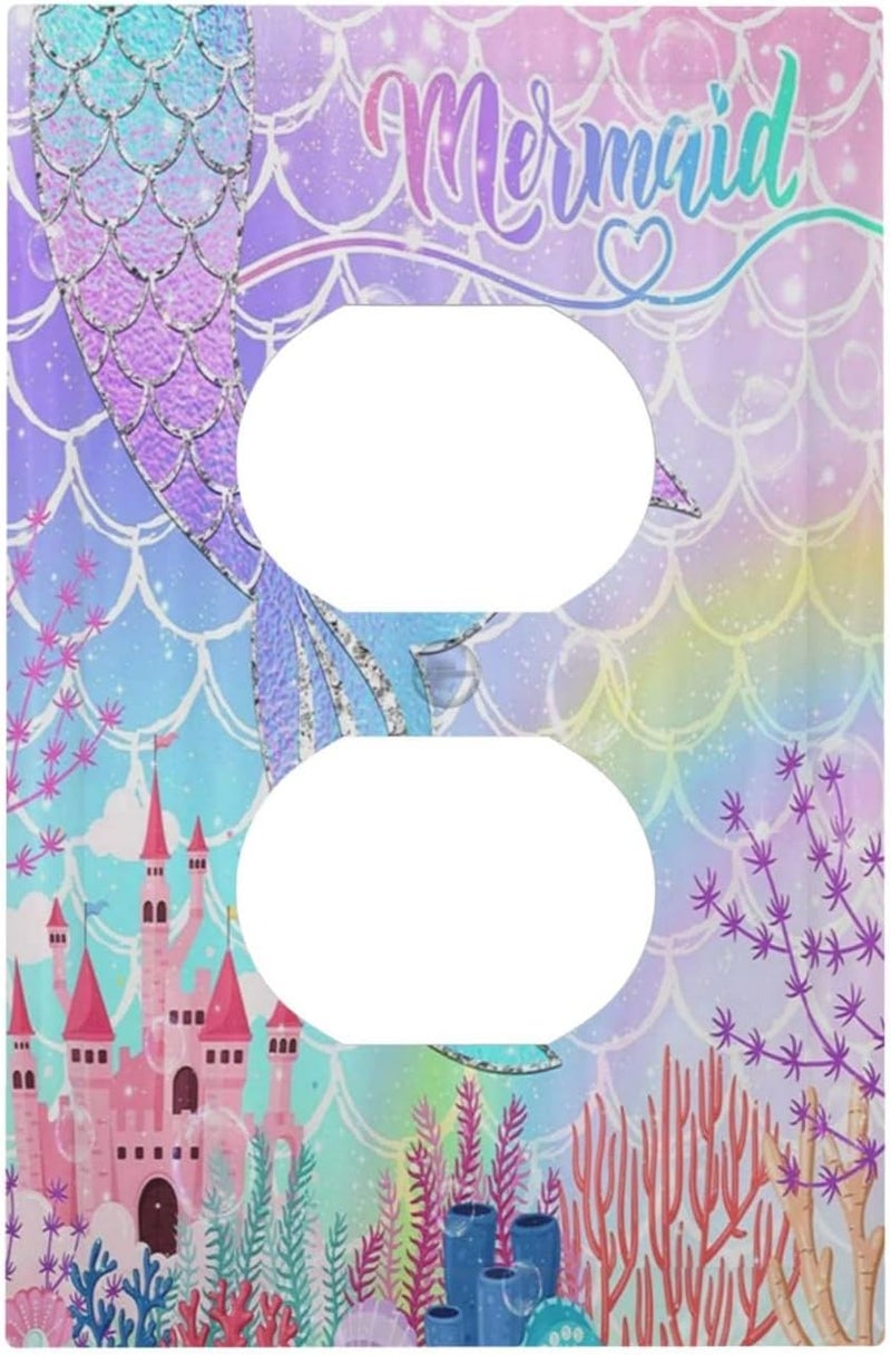 Sghxwp Silvery Glitter Cute Mermaid Tail Fantasy Castle Single Duplex Wall Plate Covers Light Switch Cover 1 Gang Outlet Plate Decorative Switchplate Covers Electrical Faceplate for Kidroom Nursery Decor - Image 1